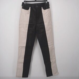River Island Black and Cream Straight Leg Pants faux leather fit small